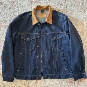 MEN’S GAP FOR GOOD DARK BLUE DENIM TRUCKER JEAN JACKET CORDUROY COLLAR LARGE